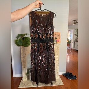 Carolina Herrera 100% Silk sequin brown dress